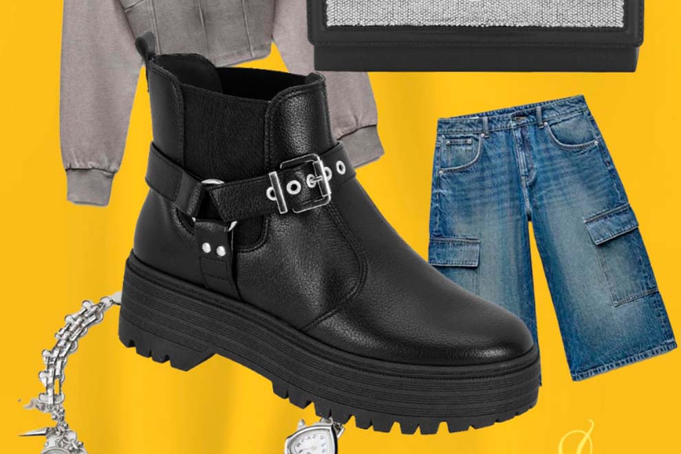Bota preta com detalhes em um look estiloso