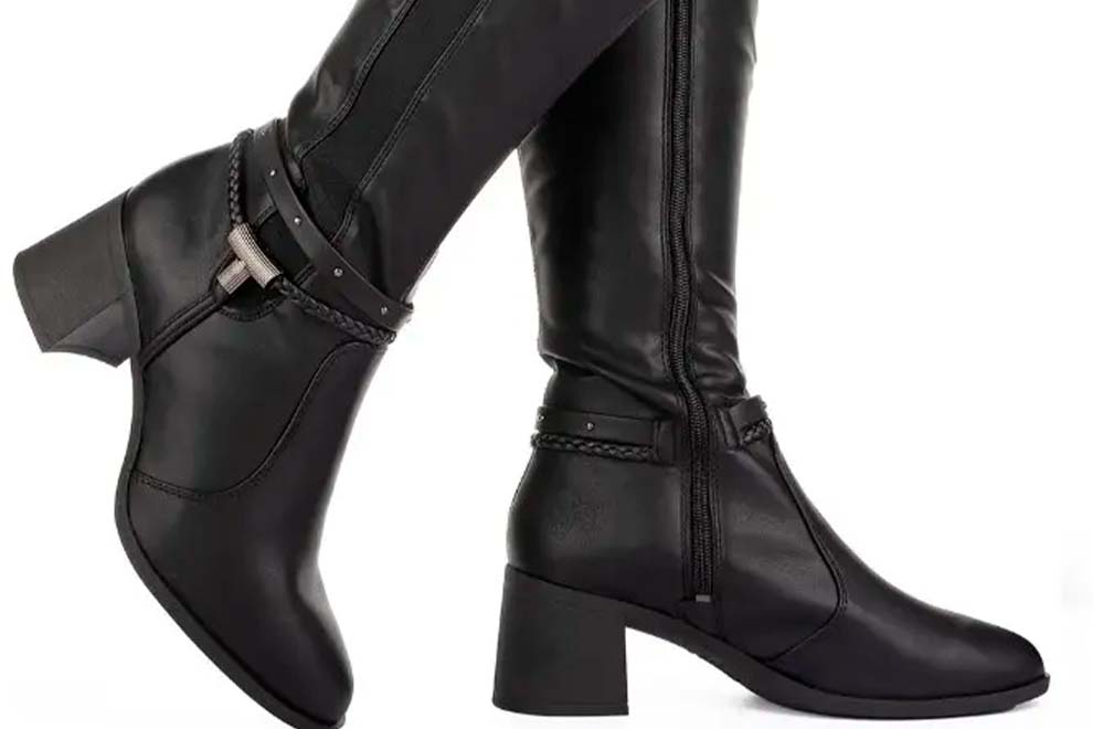 Botas femininas de couro pretas com salto alto