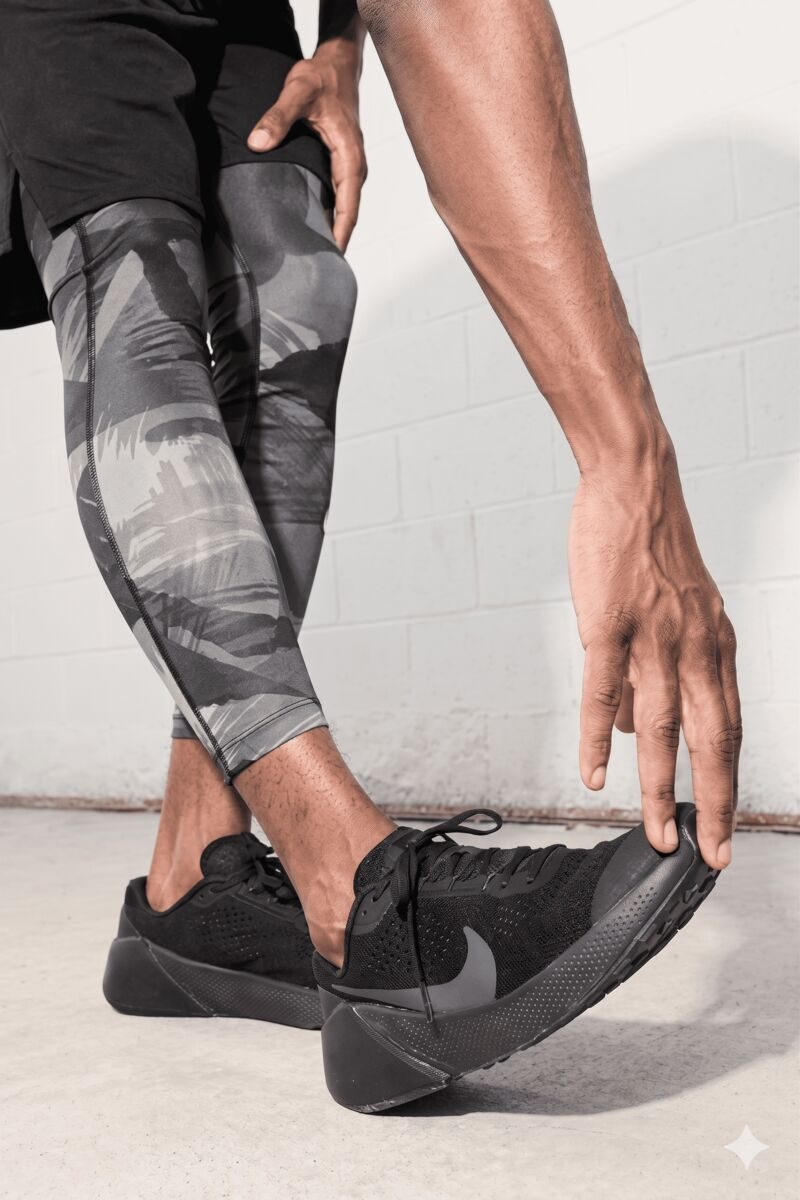 Homem usando tênis Nike e legging estampada