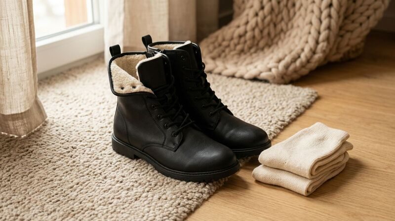 Bota preta de inverno com forro de pelúcia