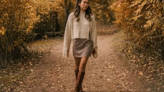 Mulher passeando no parque com bota montaria